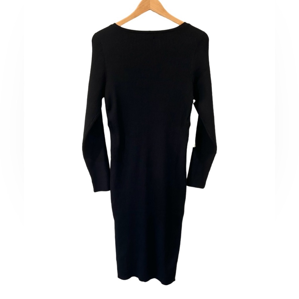 Wilfred Aritzia Gabrielle sweater dress XL black midi ribbed bodycon v-neck NWT - Picture 2 of 10